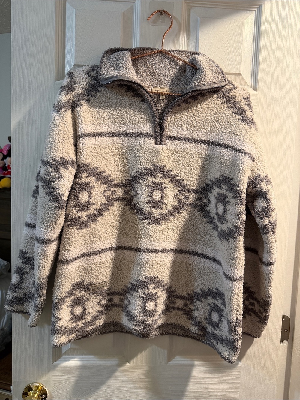 Simply Southern Men's Sherpa Quarter-Zip - Cream & Gray Aztec